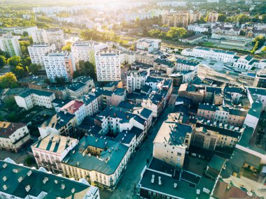 Sosnowiec şehir merkezinin hava görüntüsü. Dabrowa Havzası 'ndaki en büyük şehir. Yukarı Silezya. Polonya. Avrupa. 
