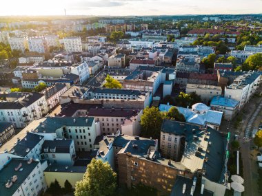 Sosnowiec şehir merkezinin hava görüntüsü. Dabrowa Havzası 'ndaki en büyük şehir. Yukarı Silezya. Polonya. Avrupa. 