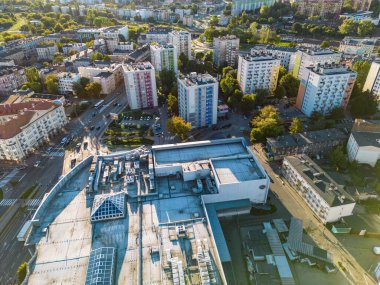 Sosnowiec şehir merkezinin hava görüntüsü. Dabrowa Havzası 'ndaki en büyük şehir. Yukarı Silezya. Polonya. Avrupa. 