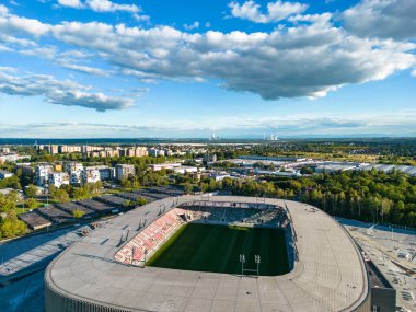Sosnowiec 'teki stadyumun havadan görüntüsü. Sosnowiec, Dabrowa Havzası 'nın en büyük şehridir. Yukarı Silezya. Polonya. Avrupa. 