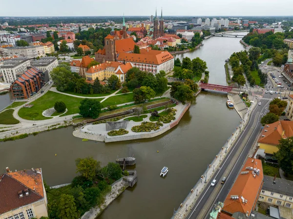 Wroclaw Letecký Pohled Staré Město Vratislav Barevné Střechy Historického Trhu — Stock fotografie