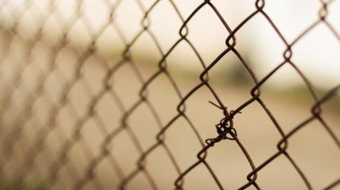 Doğal ışık arka planında bölge savunması için dikenli tel örgü..