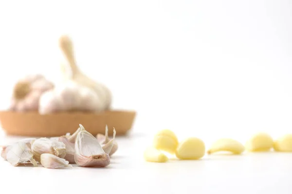 Close Raw Garlic Isolated White Backgroun — Fotografia de Stock