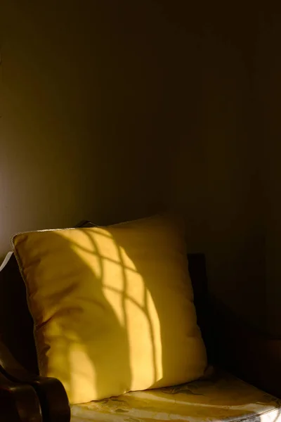 Yellow Pillow Natural Light Background — Stock Fotó