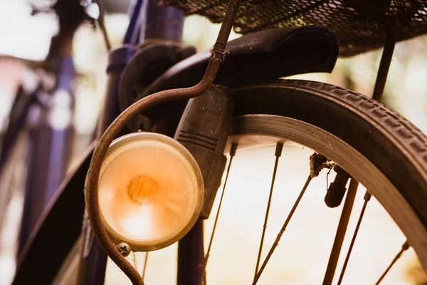 Old Vintage Bicycle Front Lamp Natural Light Background — Zdjęcie stockowe