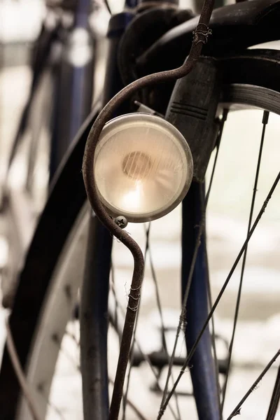 Old Vintage Bicycle Front Lamp Natural Light Background — 图库照片