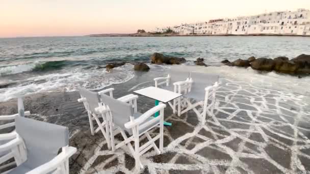 Picturesque Waterfront Restaurant Cafe Cyclades Island Traditional Greek Tavern Romantic — Vídeo de Stock