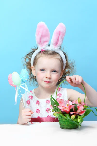 Little, fun girl with bunny ears — Stock Photo, Image