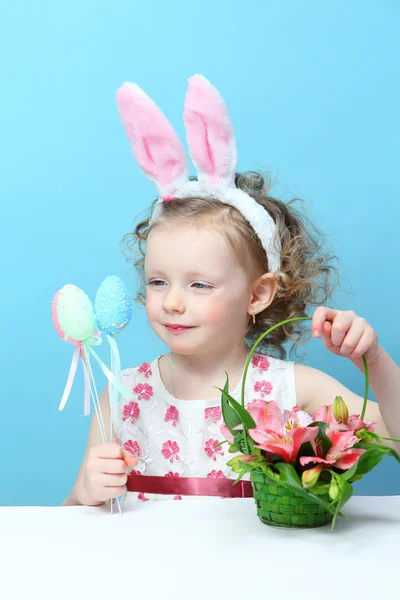 Little, fun girl with bunny ears — Stock Photo, Image