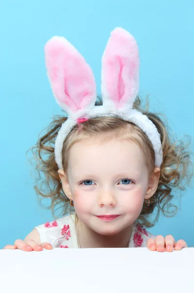 Little , fun girl with bunny ears — Stock Photo, Image