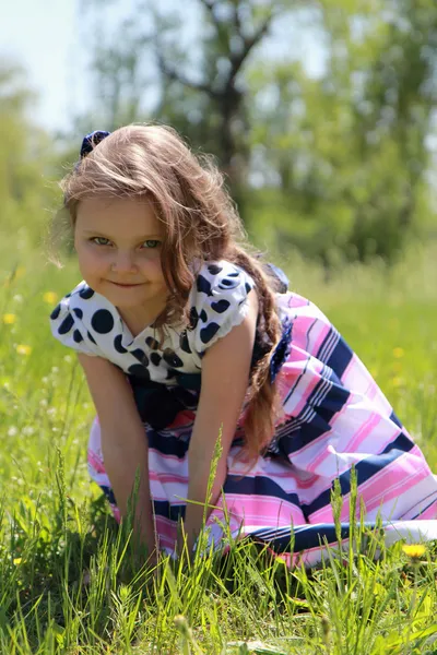 Liten flicka på naturen. — Stockfoto