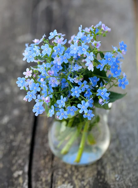 Forget-me-not flowers on wooden surface — Stock Photo, Image