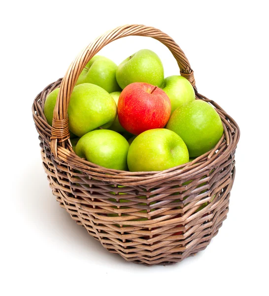 Basket with green apples and one red one — Stock Photo, Image