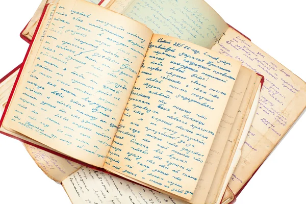 Vecchio libro aperto con scrittura a mano — Foto Stock