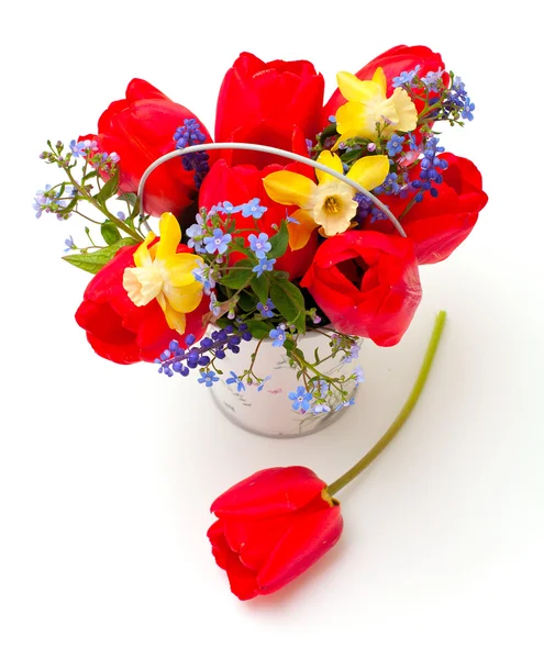 Buket jarních květů na bílém pozadí — Stock fotografie