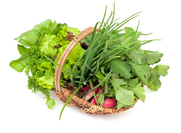 Basket with fresh herbs and vegetables — Stock Photo, Image