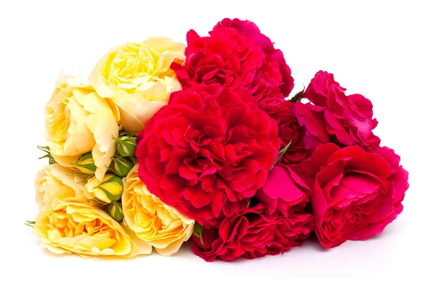 Bouquet de roses jaunes et rouges isolé sur fond blanc — Photo