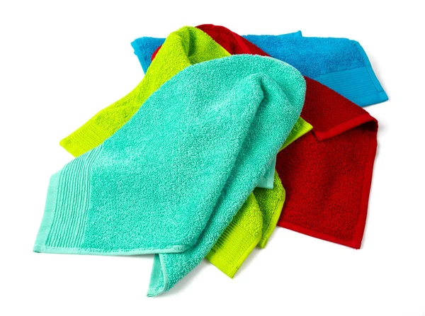 Kolorowe Ręczniki Izolowane Białym Tle Zbliżenie — Zdjęcie stockowe