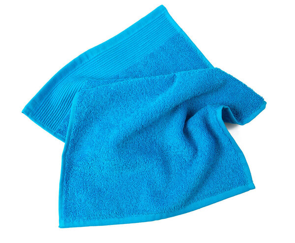 blue towel close up, isolated on white background