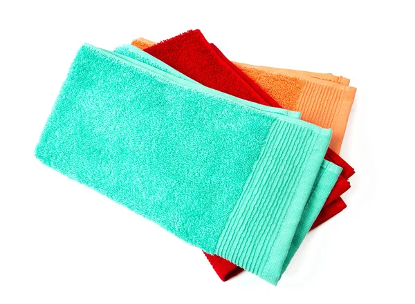 Kleurrijke Handdoeken Geïsoleerd Witte Achtergrond Close — Stockfoto