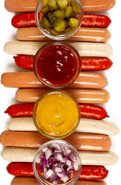Worstjes Dressing Voor Hotdogs Bovenaanzicht — Stockfoto