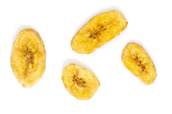 Banana Chips Isolated White Background Healthy Alternative Snack Top View — стокове фото