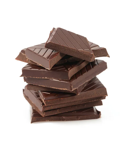 Cioccolato Nero Vicino Isolato Sfondo Bianco — Foto Stock