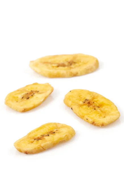 Banán Chips Elkülönítve Fehér Háttérrel Egészséges Alternatív Snack — Stock Fotó