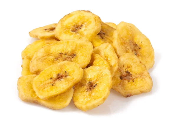 Des Chips Banane Isolées Sur Fond Blanc Une Collation Alternative — Photo