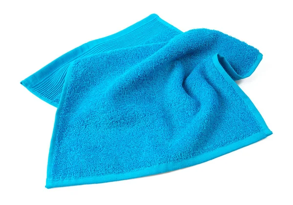 Blauwe Handdoek Close Geïsoleerd Witte Achtergrond — Stockfoto