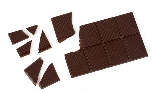 Svart Choklad Närbild Isolerad Vit Bakgrund — Stockfoto