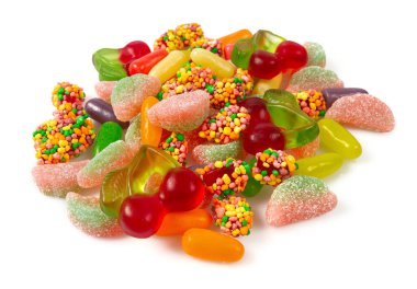 various jelly candies isolated on white background