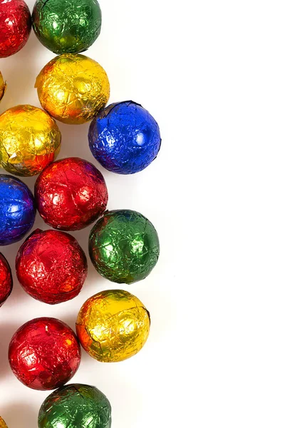 Chocolate Candies Wrapped Colorfull Shining Foil Paper — стоковое фото