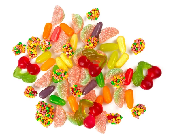Various Jelly Candies Isolated White Background Top View — 图库照片