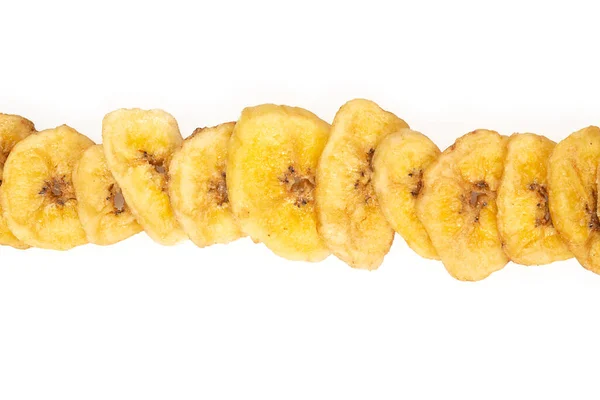 Бананові Чіпси Ізольовані Білому Тлі Здорова Альтернативна Закуска — стокове фото