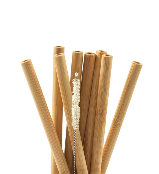 Bamboo Straws Isoalted White Background Drinking Straws Bamboo Wood Reusing — Stock Photo, Image