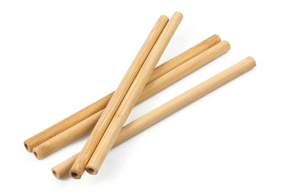 Bambusová Sláma Bílém Pozadí Pití Slámy Bambusového Dřeva Pro Opětovné — Stock fotografie