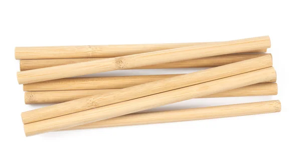 Palhas Bambu Isoaltadas Sobre Fundo Branco Palhas Para Beber Madeira — Fotografia de Stock