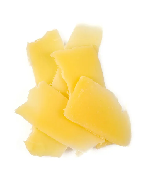 硬奶酪刨花分离在白色背景 顶部视图 — 图库照片