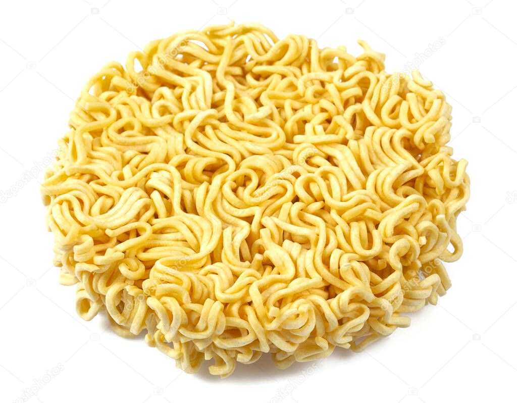 Raw noodles isolated on a white background, close up.