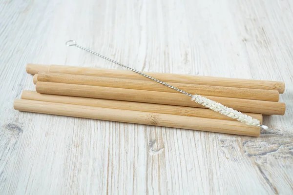 Bamboo straws isoalted on white background. Drinking straws from bamboo wood for reusing and reducing the use of plastic straw.