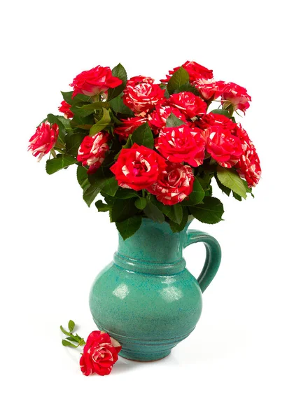 Μπουκέτο Από Ριγέ Ροζ Τριαντάφυλλα Που Απομονώνονται Λευκό Φόντο — Φωτογραφία Αρχείου