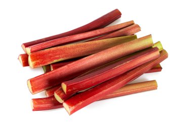 beyaz arka planda izole edilmiş rubarb sapları