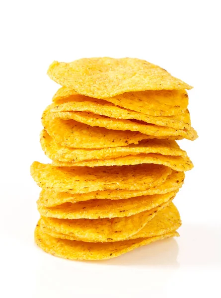 Ronde Maïs Chips Geïsoleerd Witte Achtergrond — Stockfoto