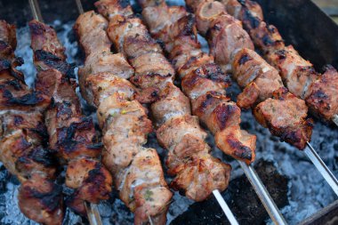 Shashlyk mangal mangalına hazırlanıyor.