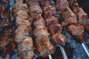 Shashlyk mangal mangalına hazırlanıyor.,