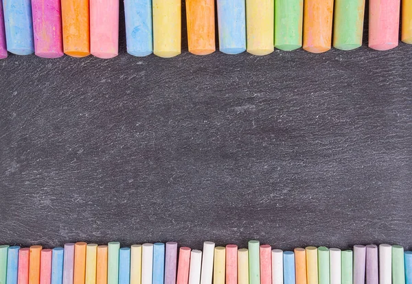 Colorful Chalks Black Chalk Surface — Stock fotografie