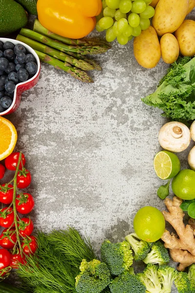 Frutas Verduras Frescas Dispuestas Como Marco Espacio Vacío Para Texto —  Fotos de Stock