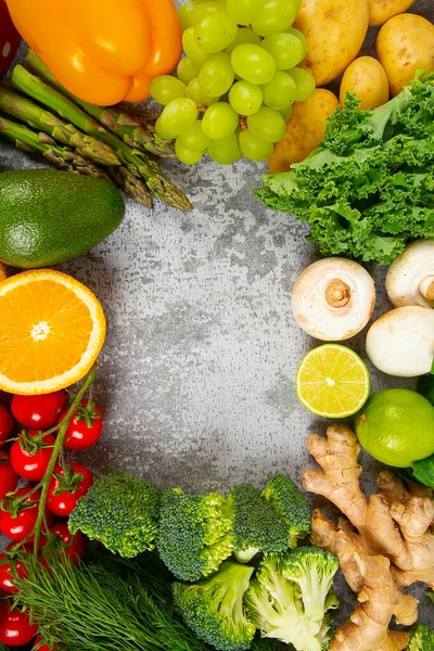 Frisches Obst Und Gemüse Als Rahmen Und Leeren Raum Für — Stockfoto