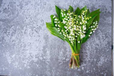 beautiful flowers of lily of the valley, top view
